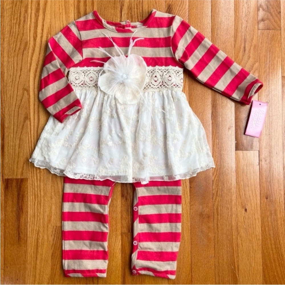 Peaches N Cream Baby Girls All The Trimmings Lace Romper Size 24 Months Red NWT